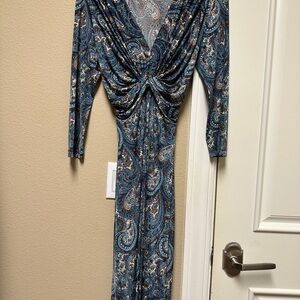 Ilse Jacobsen Blue and White Paisley Long Sleeve Dress